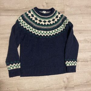 L.L. Bean Dark Blue Sweater with Green and Cream Accents